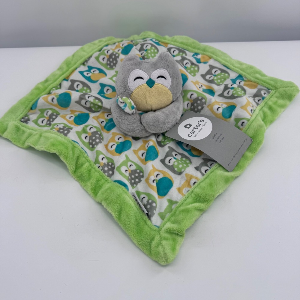 Carter's Owl Security Blanket Kids Green Grey Blue‎ Plush Lovey Plush Toy New